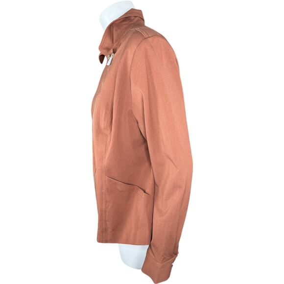 Isaac Mizrahi Live! 24/7 Stretch Zip Front Moto Jacket Cognac 10 NWOT - Picture 13 of 13